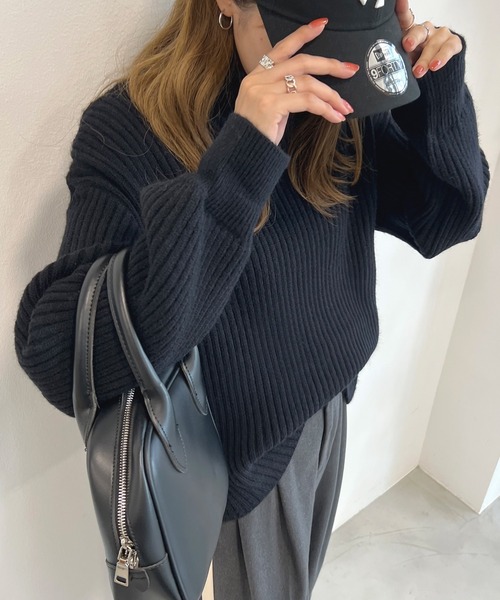 Futier land（フューティアランド）の「タートルバルーンスリーブニットプルオーバー（ニット/セーター・レディース・ブラック/ブルー/アイボリー/グレイッシュベージュ/オレンジ/ライトブラウン/パープル/ピンク/イエロー/グリーン・FREE）」の13枚目の写真