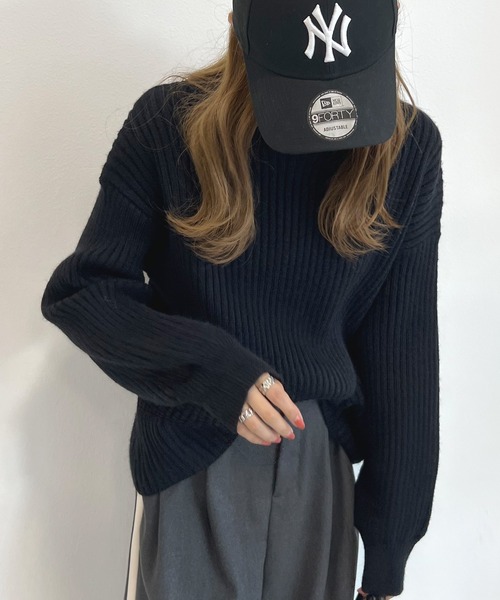 Futier land（フューティアランド）の「タートルバルーンスリーブニットプルオーバー（ニット/セーター・レディース・ブラック/ブルー/アイボリー/グレイッシュベージュ/オレンジ/ライトブラウン/パープル/ピンク/イエロー/グリーン・FREE）」の17枚目の写真