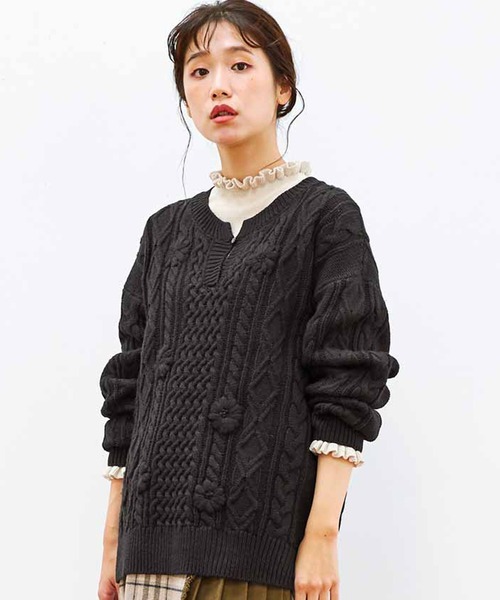 リブ イン コンフォート 大人っぽく着映える花刺しゅうケーブルニットトップス ニット セーター Live In Comfort リブインコンフォート のファッション通販 Zozotown