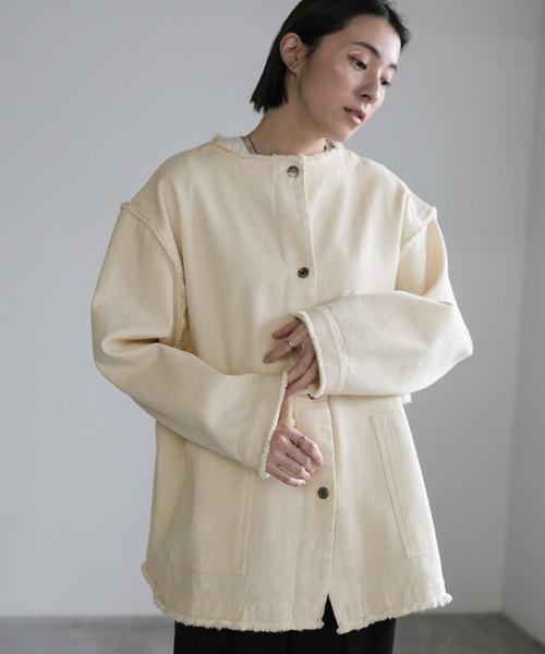 select MOCA（セレクトモカ）の「2wayデニムジャケット（デニムジャケット・レディース・イエロー/インディゴブルー/ミント/アイボリー/ダークインディゴブルー/ブラック・FREE/SMALL）」の18枚目の写真