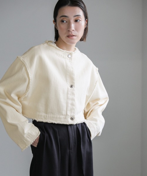 select MOCA（セレクトモカ）の「2wayデニムジャケット（デニムジャケット・レディース・イエロー/インディゴブルー/ミント/アイボリー/ダークインディゴブルー/ブラック・FREE/SMALL）」の10枚目の写真