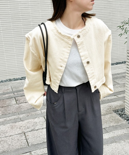 select MOCA(セレクトモカ)の「2wayデニムジャケット(デニムジャケット・レディース・イエロー/インディゴブルー/ミント/アイボリー/ダークインディゴブルー/ブラック・FREE/SMALL)」の17枚目の写真