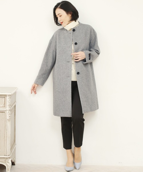 sankyo shokai(サンキョウショウカイ)の「尾州ウールノーカラーコート(ノーカラーコート・レディース・ブラック/ベージュ/グレー・LL/M/L)」の3枚目の写真
