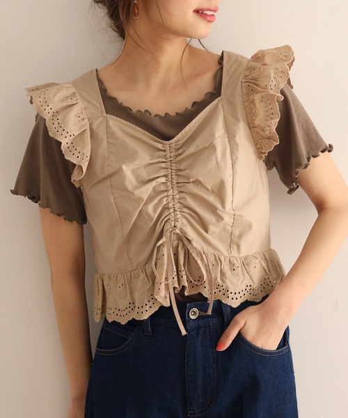 one after another NICE CLAUP(ワンアフターアナザーナイスクラップ)の「2枚セットテレコトップス(Tシャツ/カットソー・レディース・アイボリー/ホワイト系その他/ブラウン・FREE)」の3枚目の写真