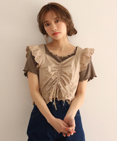 one after another NICE CLAUP(ワンアフターアナザーナイスクラップ)の「2枚セットテレコトップス(Tシャツ/カットソー・レディース・アイボリー/ホワイト系その他/ブラウン・FREE)」の16枚目の写真