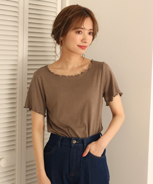 one after another NICE CLAUP(ワンアフターアナザーナイスクラップ)の「2枚セットテレコトップス(Tシャツ/カットソー・レディース・アイボリー/ホワイト系その他/ブラウン・FREE)」の8枚目の写真
