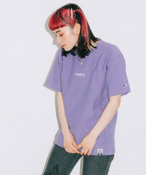 X-girl(エックスガール)の「X-girl × Champion REVERSE WEAVER S/S TEE(Tシャツ/カットソー・レディース・ホワイト/ブラック/レッド/ライトパープル・S/M/L/XL)」の15枚目の写真