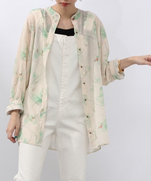 JEANASIS（ジーナシス）の「マーブルガラバンドカラーシャツ/947709（シャツ/ブラウス・レディース・ホワイト系その他/ベージュ系その他/グリーン系その他・FREE）」の3枚目の写真