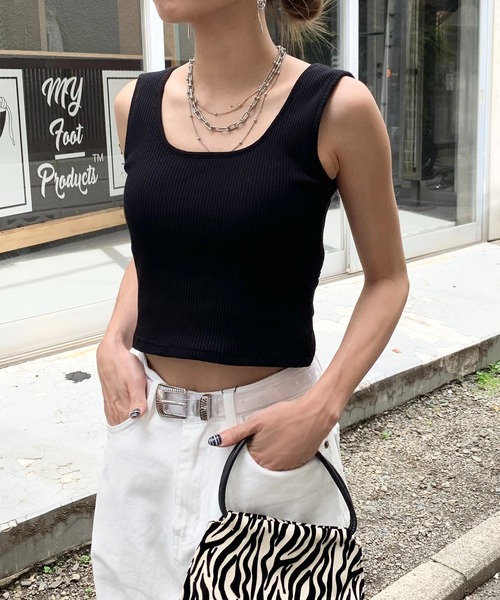 RASVOA（ラスボア）の「カットリブカップ付きバッククロスタンク（タンクトップ・レディース・ブラック/オフホワイト・FREE）」の12枚目の写真