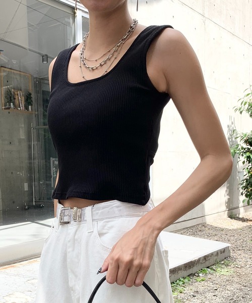 RASVOA（ラスボア）の「カットリブカップ付きバッククロスタンク（タンクトップ・レディース・ブラック/オフホワイト・FREE）」の13枚目の写真