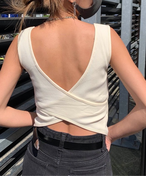 RASVOA（ラスボア）の「カットリブカップ付きバッククロスタンク（タンクトップ・レディース・ブラック/オフホワイト・FREE）」の19枚目の写真