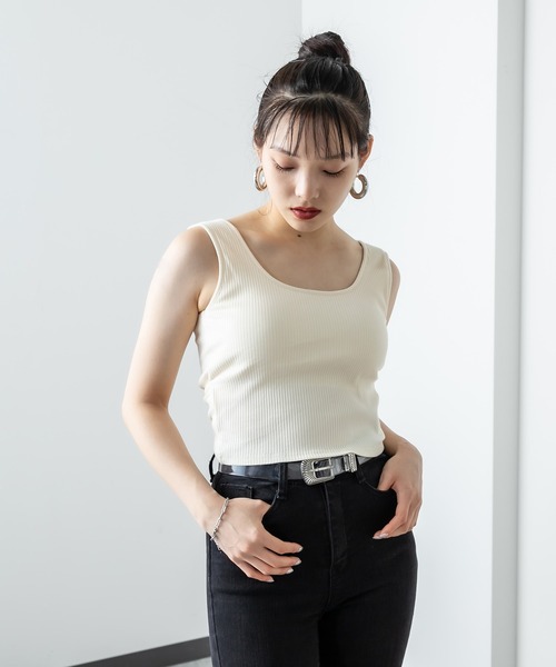 RASVOA（ラスボア）の「カットリブカップ付きバッククロスタンク（タンクトップ・レディース・ブラック/オフホワイト・FREE）」の16枚目の写真