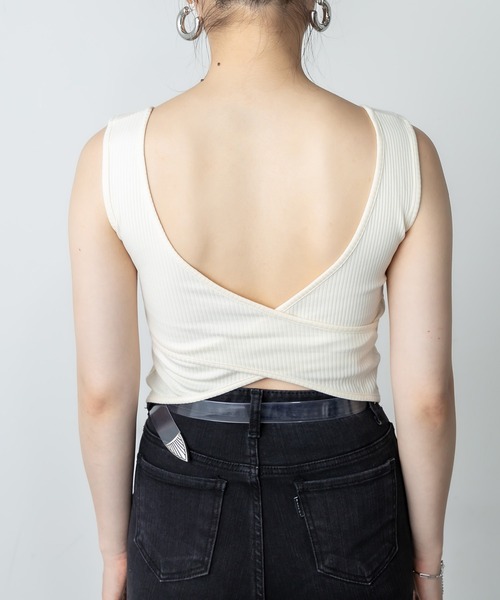 RASVOA（ラスボア）の「カットリブカップ付きバッククロスタンク（タンクトップ・レディース・ブラック/オフホワイト・FREE）」の22枚目の写真