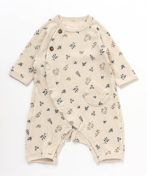 apres les cours（アプレレクール）の「葉っぱ柄ワッフルカバーオール_ふわ糸（ロンパース・キッズ・キナリ/ベージュ・70/60/80）」の2枚目の写真