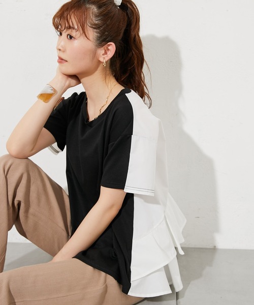prose verse(プロズヴェール)の「バックフリル切替Tシャツ(Tシャツ/カットソー・レディース・ブラック/オフホワイト/ミント/ピンクベージュ・フリ-)」の2枚目の写真