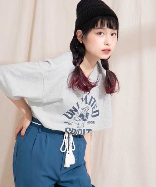 kutir（クティール）の「アソートプリントカレッジTシャツ（Tシャツ/カットソー・レディース・ホワイト系その他/グリーン/マスタード/オフホワイト/パープル/キャメル・FREE）」の13枚目の写真