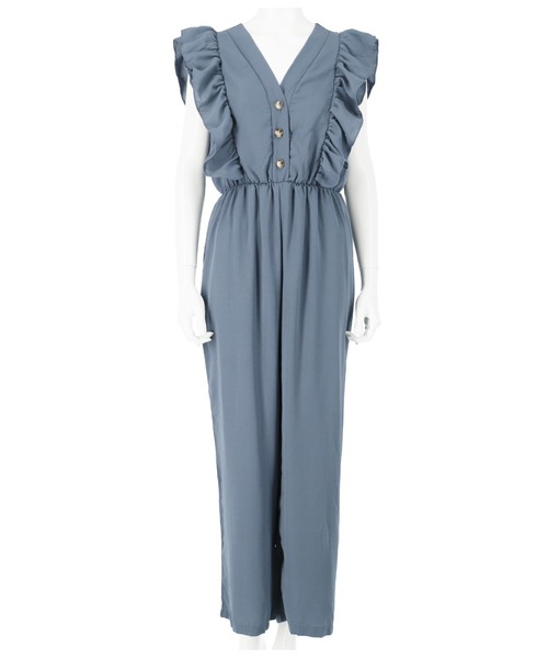 CHILLE（チル）の「フリルポイントオールインワン（サロペット/オーバーオール・レディース・ブラック/ベージュ/ブルー・FREE）」の9枚目の写真