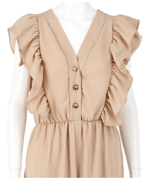 CHILLE（チル）の「フリルポイントオールインワン（サロペット/オーバーオール・レディース・ブラック/ベージュ/ブルー・FREE）」の11枚目の写真