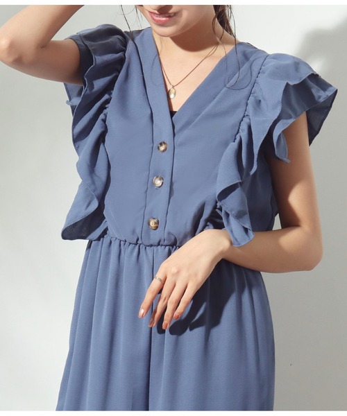 CHILLE（チル）の「フリルポイントオールインワン（サロペット/オーバーオール・レディース・ブラック/ベージュ/ブルー・FREE）」の14枚目の写真