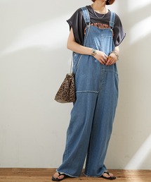 CIAOPANIC TYPY | 麻混光沢デニム切り替えオーバーオール(サロペット/オーバーオール)
