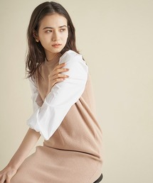 布帛スリーブドッキングデザインワンピース