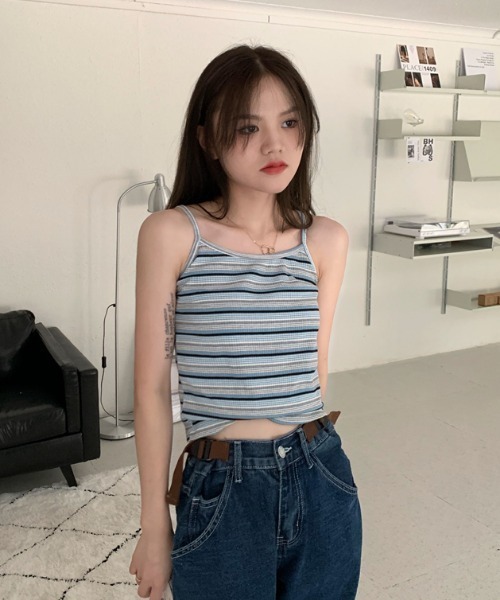 MANGROVE（マングローブ）の「ストライプカジュアルキャミソール（キャミソール・レディース・ブラック/ブルー・FREE）」の6枚目の写真