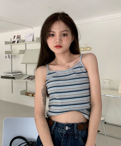 MANGROVE（マングローブ）の「ストライプカジュアルキャミソール（キャミソール・レディース・ブラック/ブルー・FREE）」の5枚目の写真