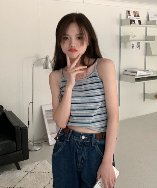 MANGROVE（マングローブ）の「ストライプカジュアルキャミソール（キャミソール・レディース・ブラック/ブルー・FREE）」の10枚目の写真