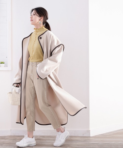 上品な光沢感。2wayメロープリーツハイネックトップス