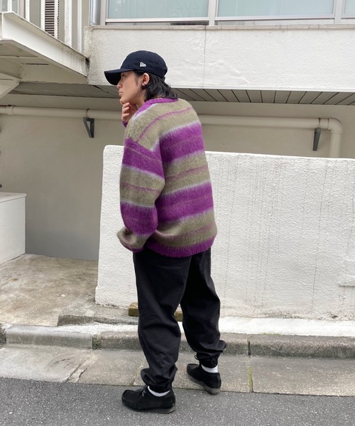 WHO'S WHO gallery(フーズフーギャラリー)の「【KOOKY'N/クーキー】アルパカ混ボーダーモヘアライククルーニット(ニット/セーター・メンズ・ブラック/パープル/ブルー・FREE)」の8枚目の写真