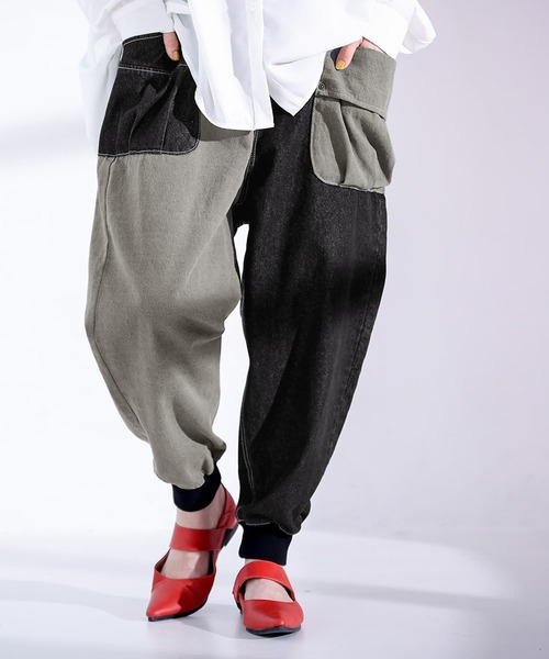 Osharewalker アシメ配色サルエルデニムパンツ≪kOhAKU≫　072 osharewalker（オシャレウォーカー）の「【廃盤】『アシメ配色サルエル