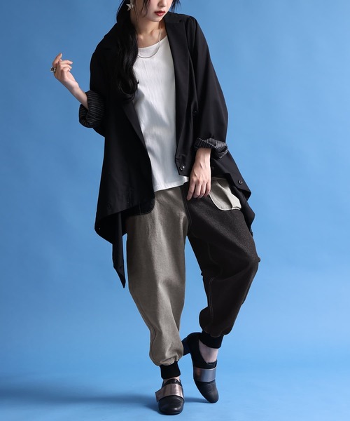 Osharewalker アシメ配色サルエルデニムパンツ≪kOhAKU≫　072 osharewalker（オシャレウォーカー）の「【廃盤】『アシメ配色サルエル