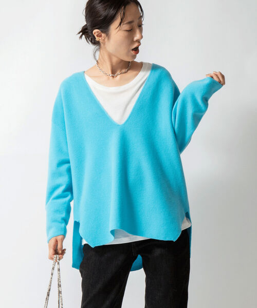 NOLLEY’S（ノーリーズ）の「◇【WEB限定カラーあり】CHESS 深Vプルオーバーニット（ニット/セーター・レディース・ベビーピンク/ベージュ/グリーン/オリーブ/ミント/ブルー/イエロー・38）」の9枚目の写真