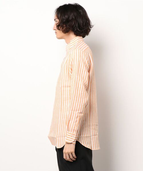 PAZZO（パッゾ）の「【PAZZO】 リネン ストライプ シャツ（シャツ/ブラウス・メンズ・グリーン系/オレンジ系・46/48/50）」の4枚目の写真