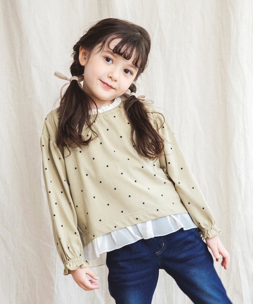 BRANSHES（ブランシェス）の「ドット柄×フリル長袖Tシャツ（Tシャツ/カットソー・キッズ・ピンク/ベージュ・100cm/90cm/130cm/110cm/120cm）」の21枚目の写真