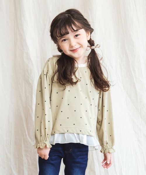 BRANSHES（ブランシェス）の「ドット柄×フリル長袖Tシャツ（Tシャツ/カットソー・キッズ・ピンク/ベージュ・100cm/90cm/130cm/110cm/120cm）」の18枚目の写真