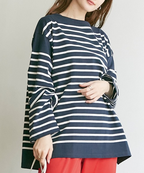 MONT KEMMEL(モンケメル)の「【再入荷】MONT KEMMEL/ボーダーロングスリーブT(Tシャツ/カットソー・レディース・ホワイト/チャコールグレー/ベージュ/ネイビー/ブルー/ブルー系その他/ブラック/オレンジ/ターコイズブルー・40/38/42/36)」の5枚目の写真