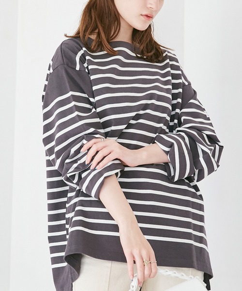 MONT KEMMEL(モンケメル)の「【再入荷】MONT KEMMEL/ボーダーロングスリーブT(Tシャツ/カットソー・レディース・ホワイト/チャコールグレー/ベージュ/ネイビー/ブルー/ブルー系その他/ブラック/オレンジ/ターコイズブルー・40/38/42/36)」の3枚目の写真