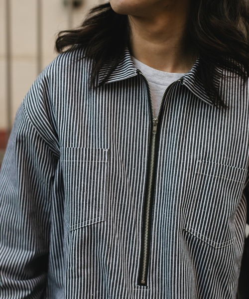 BROKEN BASE（ブロークンベース）の「ハーフジップストライプPOシャツ（シャツ/ブラウス・メンズ・ブラック系その他/ブルー系その他・MEDIUM/LARGE）」の3枚目の写真