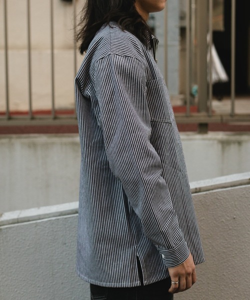 BROKEN BASE（ブロークンベース）の「ハーフジップストライプPOシャツ（シャツ/ブラウス・メンズ・ブラック系その他/ブルー系その他・MEDIUM/LARGE）」の4枚目の写真