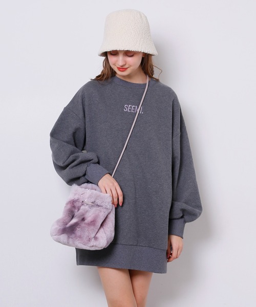 Seemi. byNICECLAUP（ シーミーバイナイスクラップ）の「Seemi.ビックスウェット（Tシャツ/カットソー・レディース・グレー/ミント/オートミール・FREE）」の2枚目の写真