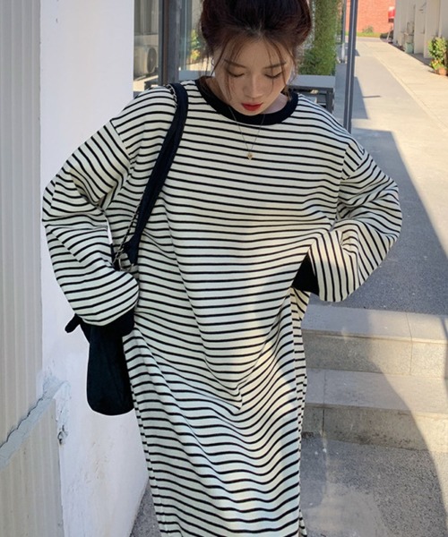 meJane（ミージェーン）の「サイドスリットボーダーワンピース（ワンピース・レディース・ホワイト/ブラック・FREE）」の5枚目の写真