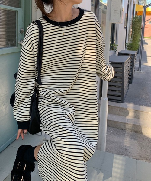 meJane（ミージェーン）の「サイドスリットボーダーワンピース（ワンピース・レディース・ホワイト/ブラック・FREE）」の7枚目の写真