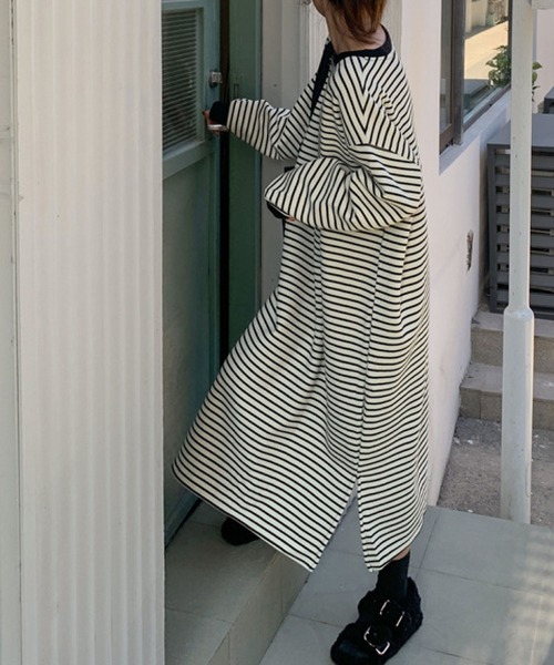 meJane（ミージェーン）の「サイドスリットボーダーワンピース（ワンピース・レディース・ホワイト/ブラック・FREE）」の6枚目の写真