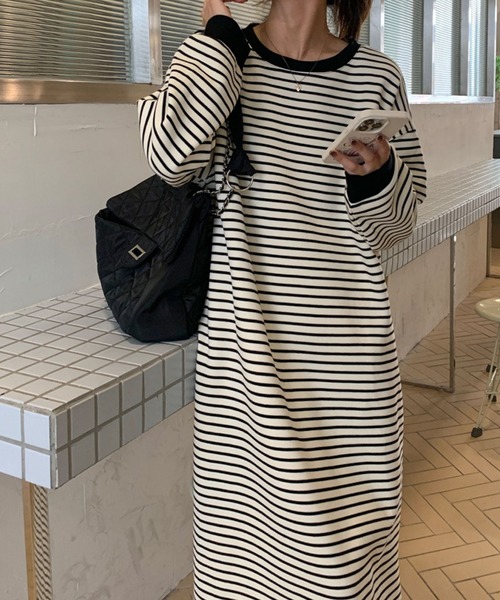 meJane（ミージェーン）の「サイドスリットボーダーワンピース（ワンピース・レディース・ホワイト/ブラック・FREE）」の4枚目の写真