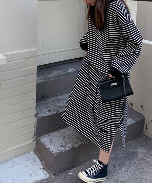 meJane（ミージェーン）の「サイドスリットボーダーワンピース（ワンピース・レディース・ホワイト/ブラック・FREE）」の11枚目の写真