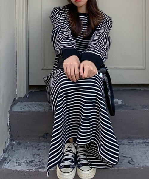 meJane（ミージェーン）の「サイドスリットボーダーワンピース（ワンピース・レディース・ホワイト/ブラック・FREE）」の12枚目の写真