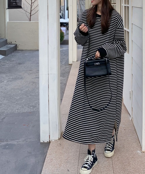 meJane（ミージェーン）の「サイドスリットボーダーワンピース（ワンピース・レディース・ホワイト/ブラック・FREE）」の13枚目の写真