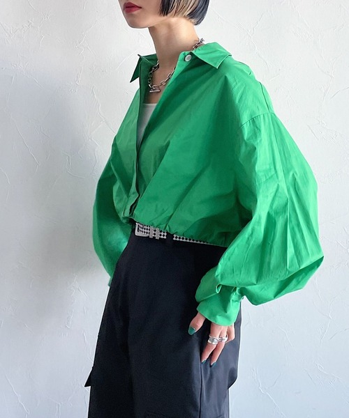 PAGEBOY（ページボーイ）の「CORE / ドレープショートシャツ（シャツ/ブラウス・レディース・ブラック/グリーン・FREE）」の11枚目の写真