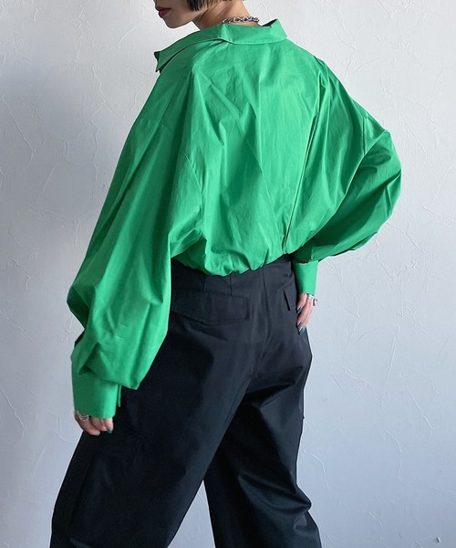 PAGEBOY（ページボーイ）の「CORE / ドレープショートシャツ（シャツ/ブラウス・レディース・ブラック/グリーン・FREE）」の12枚目の写真